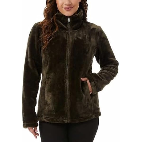 32 Degrees Women's Plush Faux Fur Full Zip Jacket (Black, XL) at