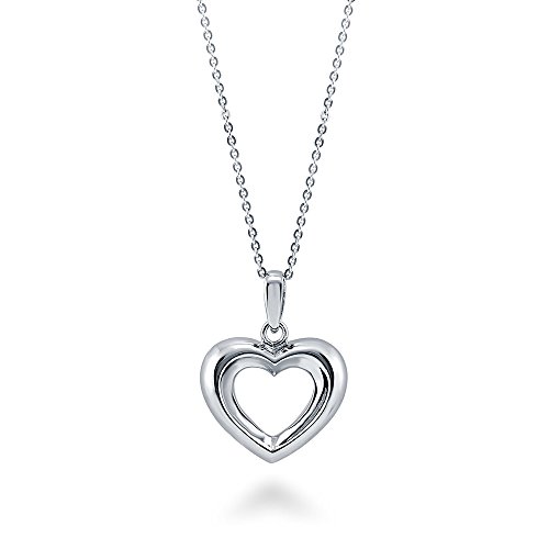 BERRICLE Rhodium Plated Sterling Silver Open Heart Fashion Pendant Necklace 18"