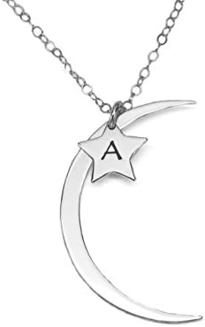 Crescent Moon and Star Necklace, Personalized Hand Stamped Tiny Star, 100% Handmade Sterling Silver