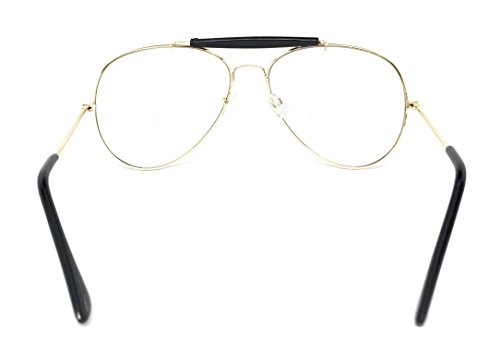 WebDeals - Clear Lens Aviator Eyeglasses Classic Retro Metal Frame... (Gold Frame, Black Top Bar) - Thumbnail 5