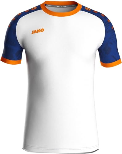 JAKO Trikot Iconic - Camisa Niños Unisex, Weiß/sportroyal/Neonorange,