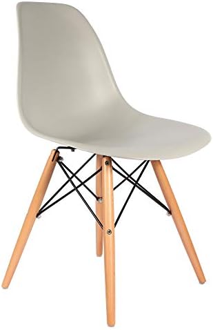 ChairFurniture Tulip Modern Dining Plastic Chair with Eiffel Retro Wooden Legs Dining Office Bedroom Kitchen Desk Office Designer (Grey)