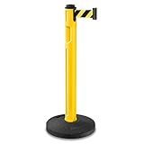 Tempest Outdoor Stanchion with 12 foot Retractable Belt, Yellow with Safety Hatch Belt