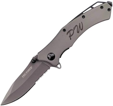 TAC-FORCE TF820GY PERSONALIZED Laser Engraved Pocket Knife for Groomsmen Gifts, Fathers Day, Assisted Opening Serrated Blade, Tactical Knife Gifts For Men