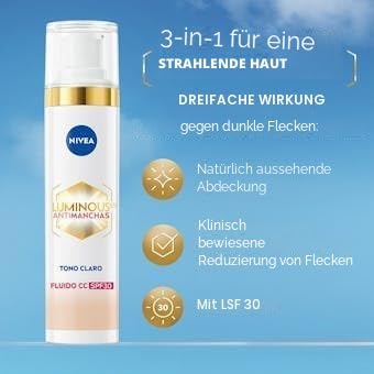 Cellular Luminous630 CC Anti-Flecken-Fluid, SPF30, 3-in-1, CC Cream, dreifache Wirkung, deckt und reduziert Flecken, farbiger Sonnenschutz, alle Hauttypen, helle Farbe, 40 ml