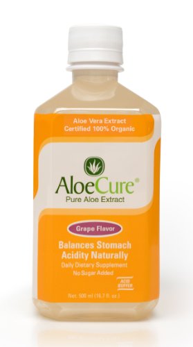 AloeCure Pure Aloe Vera Juice Grape Flavor 500ml Bottle, Acid Buffer, Certified Organic Aloe Processed Within 12 Hours…