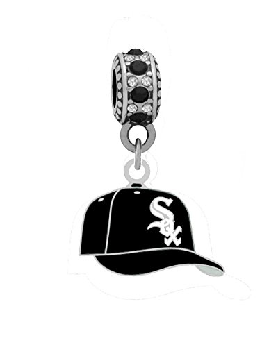Chicago White Sox Ball Cap Charm with Connector Bead Fits Most Large Hole Bead Bracelets like Pandora, Brighton, Kays, Chamilia, Biagi, Troll