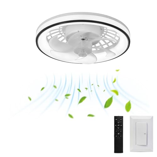 Megaluz LV34W12 Ventilador de techo con luz led y control remoto, 13”, luz blanca fría, neutra y cálida, 6 aspas desmontables, Abanico de techo enchufe E27, 4 velocidades y motor silencioso (Blanco).