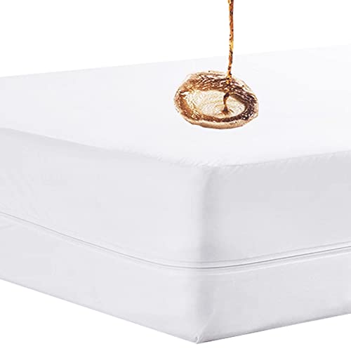 Zipped Super King Waterproof Mattress Encasement Protector with Zipper Zip Mattress Cover Super King Size Bed Fitted Sheets Soft Washable Breathable 30cm Deep (180x200cm) — image 1