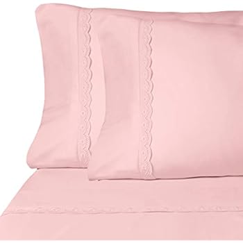 ViscoSoft Microfiber Deep Pocket Pink Sheets - Elegant Eyelet Twin Size 3-Piece Sheet Set