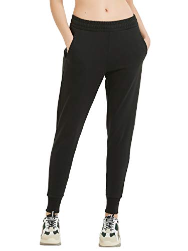 CQC Women's Active Cotton Sweatpants Workout Joggers Pants with Pockets Black S