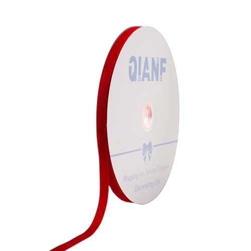 QIANF Vintage Red Velvet Ribbon, 3/8 Inch X 25Yd