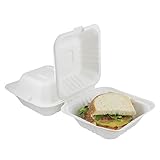 Houseables Takeout Containers, to Go Box, Restaurant Take Out Food Container, 100 Pack, White, 6x6 Inch, 100% Disposable, Clamshell, Biodegradable Boxes, Microwavable Supplies, Eco Friendly