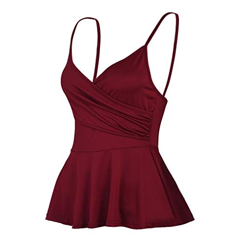 iYBUIA Women's Basic Cotton Camisole Shelf Bra Layering Cami Tank Tops 7 Colors Wine