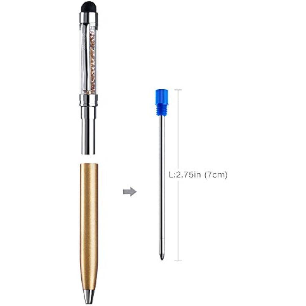 ChaoQ 2.75 Inches Ballpoint Pen Refills, Metal Blue Refill, Diamond