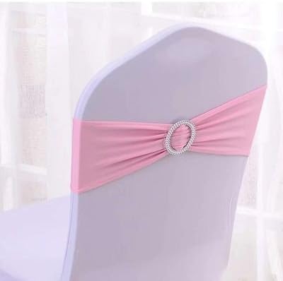 12PCS Spandex Chair Sashes Bows Elastic Chair Bands With Buckle Slider Sashes Bows For Wedding Decorations sy66 (pink)