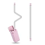 Collapsible Folding Straw, Oyrlize Stainless Steel Reusable Straw Portable Silicone Tip Metal Drinking Final Straw BPA Free with Magnetic Lid Keychain Case Cleaning Brush for Travel and Household