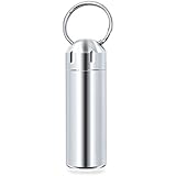 SHD Pill Box Keychain Waterproof Single Chamber Stainless Steel Pill Organizer for Outdoor Travel Camping (Silver)
