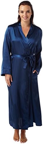 Ladies Long Satin and Lace Wrapover Dressing Gown. Berry Red, Charcoal, Ivory or Navy. Sizes 10-12 14-16 18-20 22-24 26-28