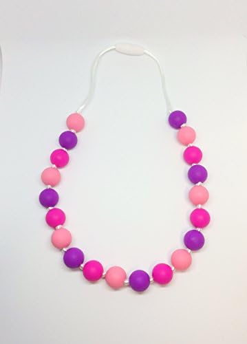 Girl Sensory Necklace 20" Silicone Teething Baby Kids Pink Purple Candy Colors Knotted
