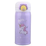 Kids Water Bottle Thermoses Unicorn Water Bottle Cup Metal Stainless Steel Vacuum Insulated Water Flask for School Kids Girls Lunch Box Leak Proof BPA Free No Straw - 12oz (Purple)