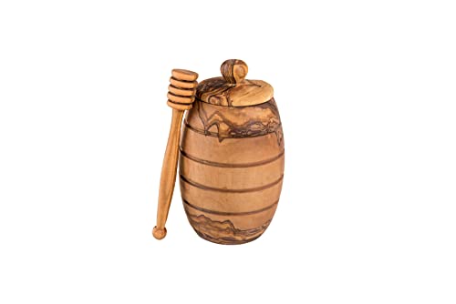 Lipper International Olive Wood Honey Pot with Cover, 3" x 2.5" x 5"