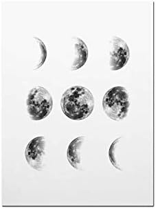 Solar System Wall Art Black and White Moon Phases Canvas Art Prints Minimalist Space Poster Painting for Living Room Home Decor,15x20cm No Frame,01