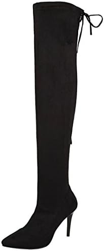 AIYOUMEI Women's Suede Pointed Toe Stilettos High Heels Winter Thigh High Boots