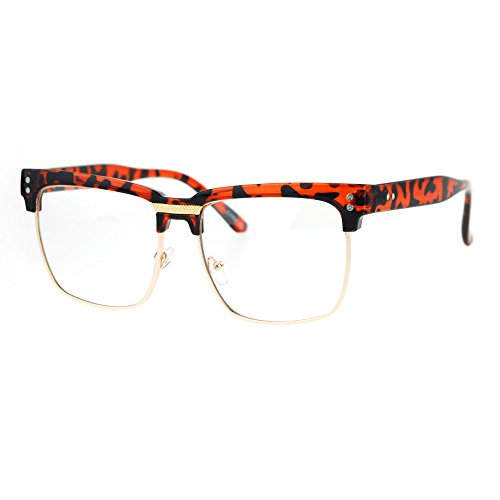 Mens Clear Lens Glasses Designer Fashion Square Eyeglasses UV 400 Tortoise Gold