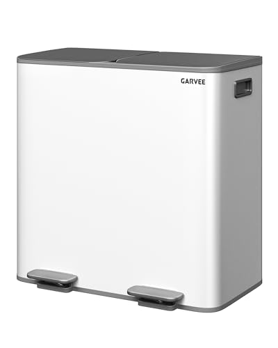 GarveeHome Mülleimer Küche, 2 x 40 L, Mülltrennsystem 2 Fächer, Metall-Tretmülleimer mit Seitlichem Griff, Soft-Close-Deckel, für Recycling & Biomüll,