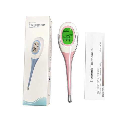 Termômetro Digital Flexível Clínico com Resultado Rápido em 8 Segundos, Visor LCD, Ponta Macia Impermeável, Medidor de Febre para Bebês, Crianças e Adultos, Alta Precisão e Alarme Sonoro (ROSA)