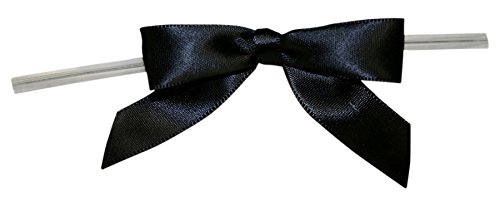 Reliant Ribbon 5171-03103-2X1 Satin Twist Tie Bows - Small Bows, 5/8 Inch X 100 Pieces, Black