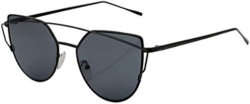 Epic Brand Cateye Flat Lens Metal Sunglasses for Women | Women's Cat Eye Street Fashion Frames UV400 Lens (Black / Grey, 56)