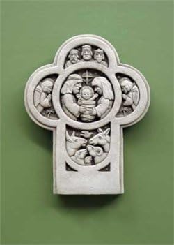 Nativity Cross Plaque Hand Cast Stone (Aged Stone)