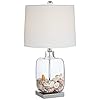 Coastal Accent Table Lamp Clear Glass Fillable Sea Shells White Drum Shade for Living Room Family Bedroom Bedside - 360…