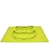 One Piece Self Suction Non Slip Silicone Placemat and Bowl For Kids Fit most Highchair Trays, yellow green Owl Feeding Mat by Switol