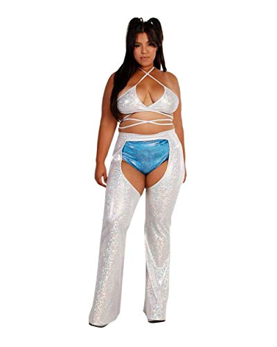 iHeartRaves Soul Sparkle Holographic High Waisted Chaps (Silver, Large) - Thumbnail 5