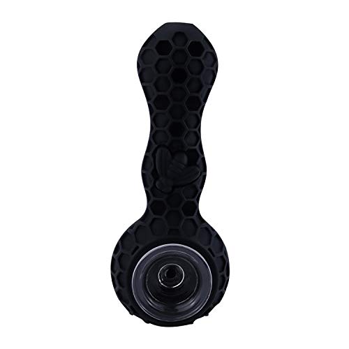 Tangren trading Indestructible Honeycomb Silicone Pipe,Silicone Spoon Tube Straw with Cleaner Cover and Decorative Bowl Interior (Black)