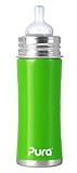 Pura Kiki Stainless Infant Bottle Stainless Steel with Natural Vent Nipple, 11 Ounce, Spring Green, 3 Months+ (Plastic Free, NonToxic Certified, BPA Free)