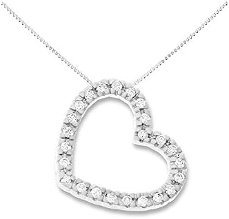 0.24CTW 14K White Gold Genuine Natural Diamond Floating Heart Pendant With Square Box Chain Necklace