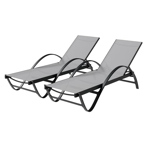 Shintenchi Patio Chaise Lounge Set of 2, Pool Chaise Lounge with Arm,Outdoor