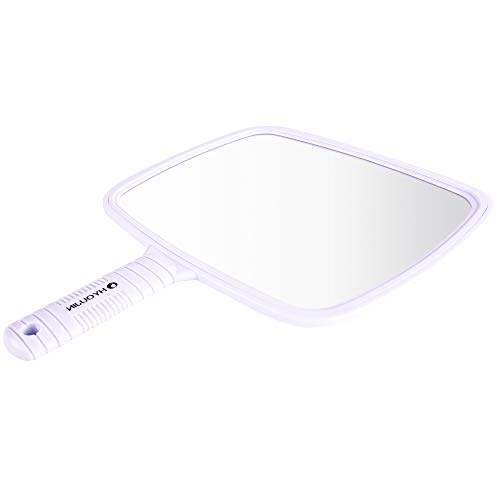 HYOUJIN White Hairdressing Hand Mirror Professional Handheld Salon Barbers Hairdressers Paddle Mirror Tool with Handle
