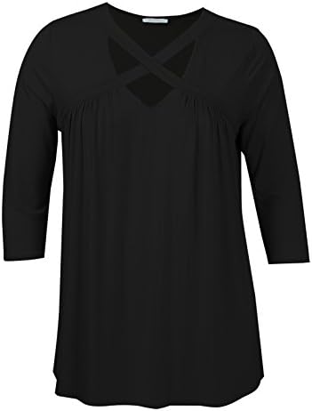PLUSPICE Women's Plus Size Criss Cross High End Swing Long Top Made in USA Black 1XL
