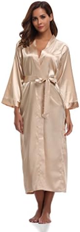 Sunnyhu Women's Pure Color Kimono Robe, Long (L, Gold)
