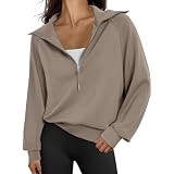Flygo Women's Oversized Half Zip Hoodie Pullover - Quarter Zip Y2K Streetwear Sweatshirt, Black, Large - View #9