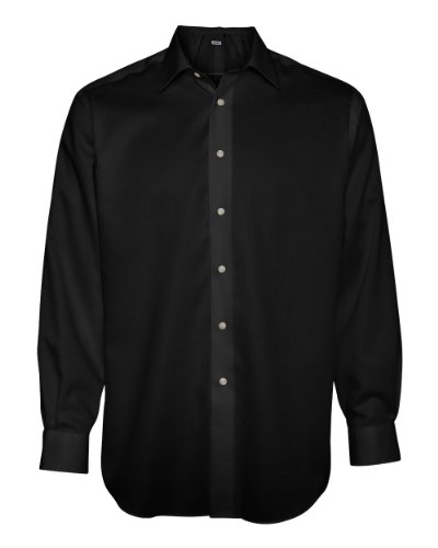 Calvin Klein Mens Non-Iron Dobby Pindot Shirt 13CK029-Medium-Black Apparel
