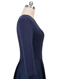 Homeyee A129 - Vestido de cuello en V para mujer, manga 3 4, ajuste de dobladillo