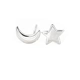 Wicary One Pair Set of Sterling Silver Star and Moon Stud Earring