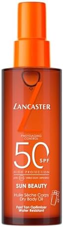Protetor solar Lancaster Sun Beauty Body Dry Oil SPF50, com complexo ativador de bronzeado, tecnologia Full LightTM para proteção solar de espectro muito amplo