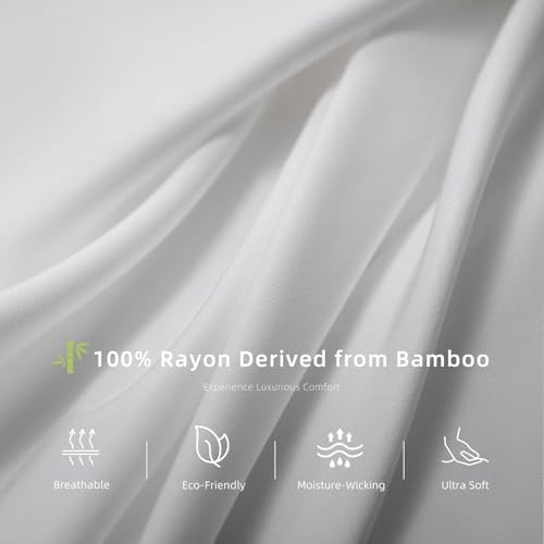 MAXICOZY KING SHEET SET, COOLING SHEETS, DEEP POCKET UP TO 16″, SOFT SHEETS KING SIZE BED SET, HOTEL LUXURY SILKY BEDDING SHEETS & PILLOWCASES, WHITE(4 PIECE)